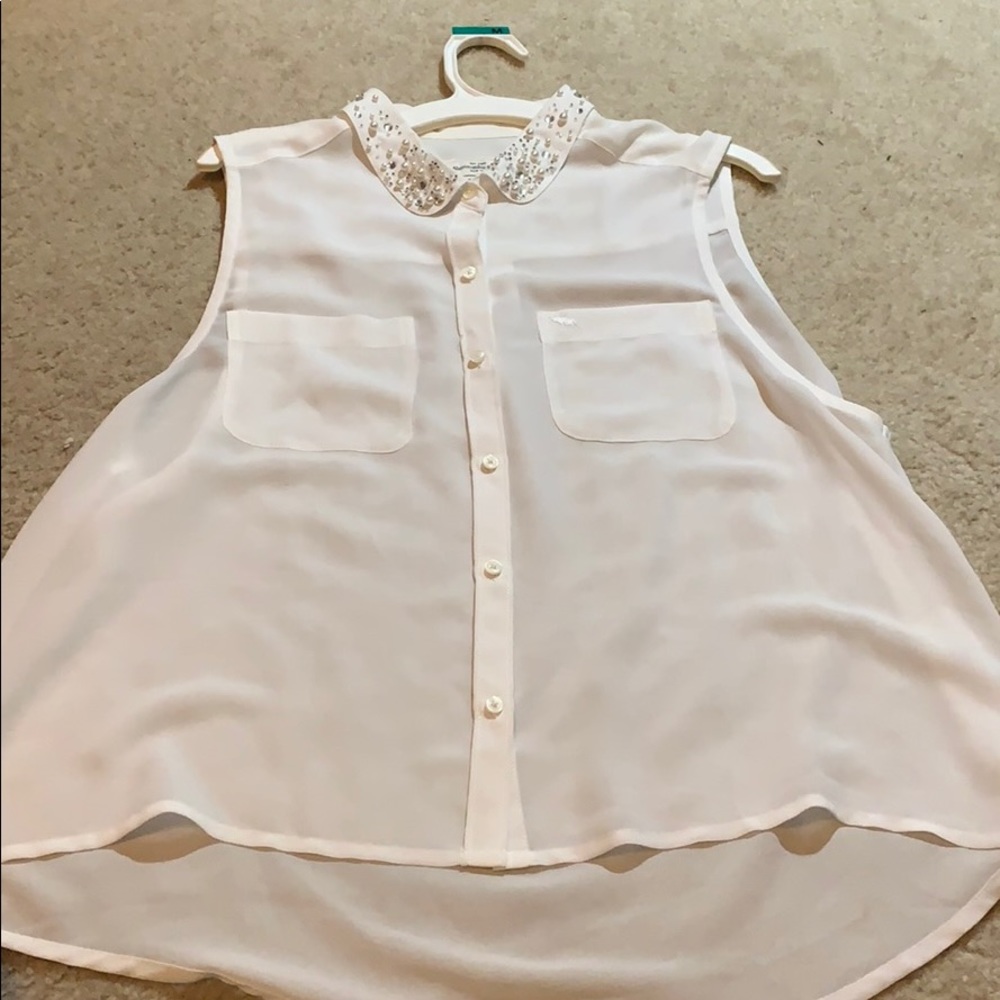 White sheer button up tank